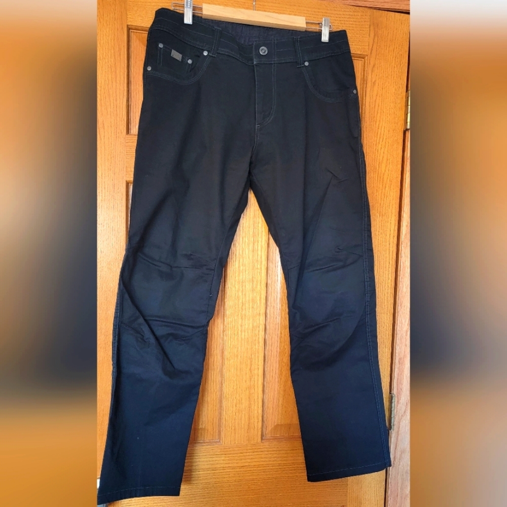 Kuhl brand rugged outdoor hiking pants, vintage patina dye black, men's 35x30